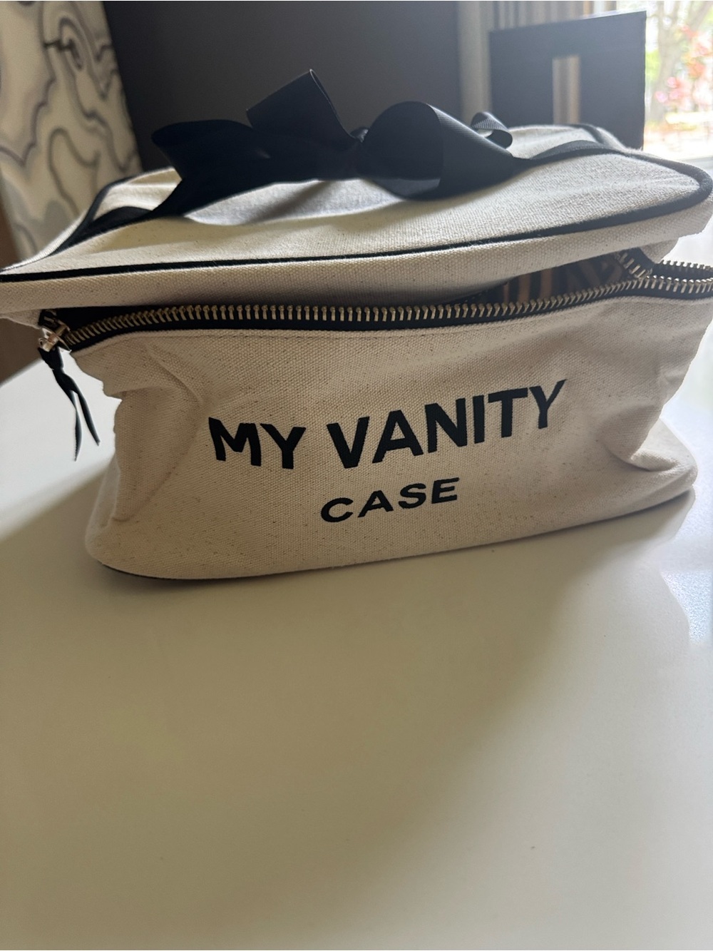 Canvas 'MY VANITY CASE' Cosmetic Bag - Cream with Black Accents NEW!